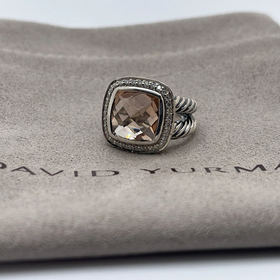 David Yurman Sterling Silver Albion Ring 11mm Morganite and Diamonds Size 8 - Image 1 of 4