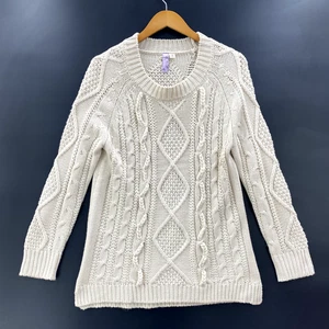 Alya Womens Sweater Medium Ivory Crew Neck Fisherman Style Open knit Long Sleeve - Picture 1 of 9