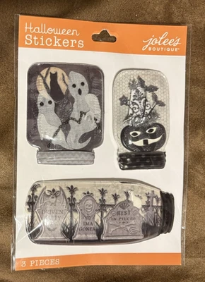 Jolee's Halloween Black & White Mason Jars 3 Piece Scrapbooking Stickers - NIP - Image 1 of 4
