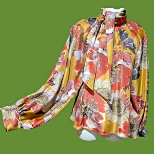 HANNES ROETHER 2020 oversized silk pussy bow secretary blouse top XS 4C - Picture 1 of 15