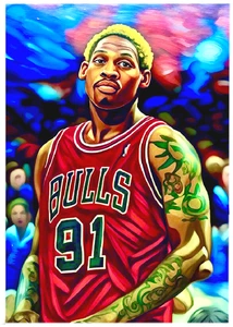 DENNIS RODMAN * Chicago Bulls * ACEO  * BASKETBALL ART * Art Card * ATC - Picture 1 of 2