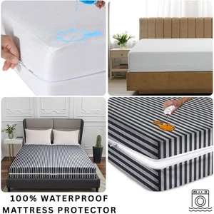 Waterproof Zipped Mattress Protector Cover Anti Bug Bed Total Encasement King UK - Picture 1 of 34