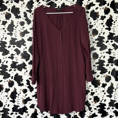 Vestido Madewell Para Mujer Borgoña Botón Delantero Manga Larga Cuello en V Talla Mediana Foto 1 de 4