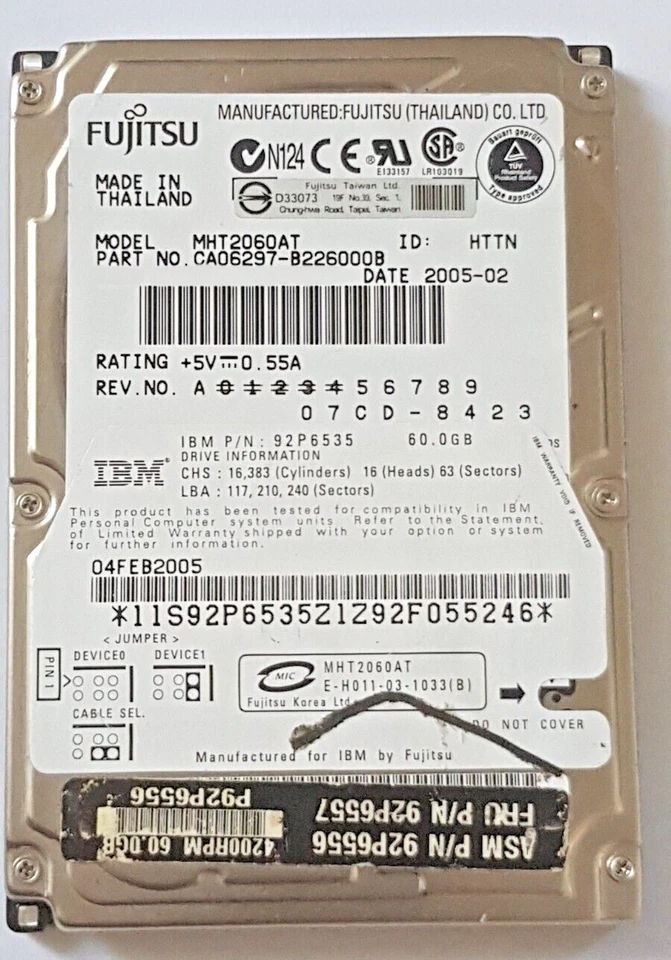 60 GB Ide Fujitsu MHT2060AT P-Ata 4200rpm 2MB HDD 2.5 " Internal Hard Drive - Image 1 of 1