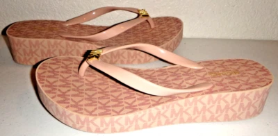 MICHAEL KORS Bedford MK Signature Ballet Pink Wedges Flip-Flops Thongs Size 11 - Image 1 of 4