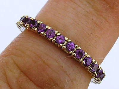R122 подлинный 9K желтое золото натуральный фиолетовый аметист полный вечность кольцо размер 6,25 - Изображение 1 из 4