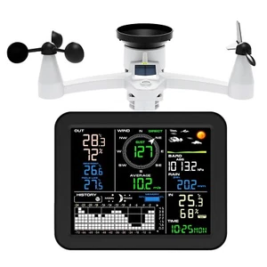 Weather Station Wireless Indoor Outdoor, with Rain Gauge and Wind Speed/Direc... - Picture 1 of 8