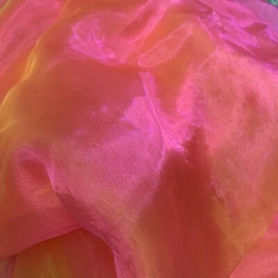 Sheer Pink Chiffon Shimmery Fabric Drape Panel Or Dress 30 Feet Long, 4 Ft 10” W - Image 1 of 4