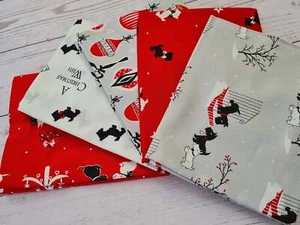 Scottie dog V&A Christmas fat quarter bundle of 5 quilting cotton Fabrics. - Picture 1 of 4