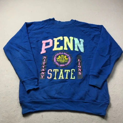 VINTAGE Penn State Nittany Lions Sweatshirt Mens Large Blue Crewneck NCAA 80s Cover
