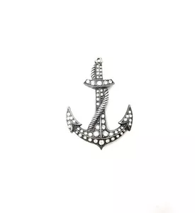 VTG Silver Tone Clear Rhinestone Nautical 2" Anchor Brooch Beach Ocean Unisex - Picture 1 of 5