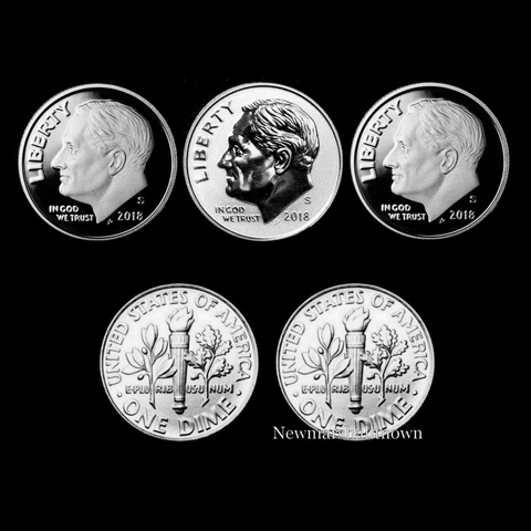 2018 P+D+S+S+S Roosevelt Dime Reverse, Silver, Clad and BU from Mint Proof Set Cover