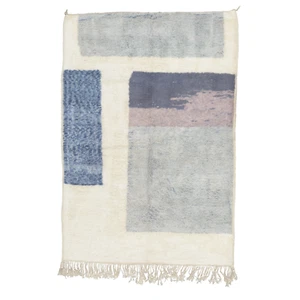 Custom Beni Ourain Rug Blue 100% Wool Rectangle Berber Rug Ivory Solid Handmade - Picture 1 of 3