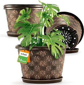16 Inch Planter Pots for Plants, Plastic Large Flower Pots Indoor Outdoor, 4 Pac - Picture 1 of 7