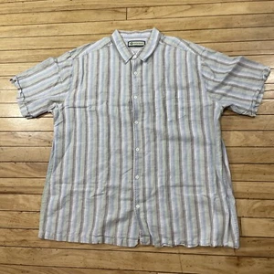 HAVANERA Linen Button Up Shirt Men XXL Vtg Y2k Blend Stripe Gray Green Blue 2XL - Picture 1 of 15