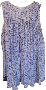 Eileen West Nachthemd XL Baumwollmischung Blumen Bandeinsätze wunderschön blau - Bild 1 von 4