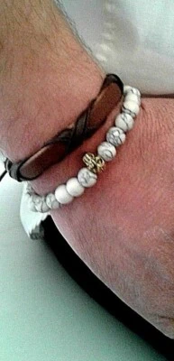 Kabala Bracelet Set 2pc Gold Evil Beads Brown Leather Guy Luck Spiritual band  - Image 1 of 4