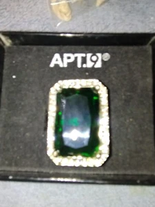 APT. 9 anelli REGOLABILI verdi finto smeraldo dichiarazione cocktail tono argento. - Foto 1 di 8