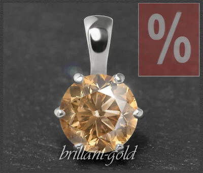 Diamant Brillant Damen 585 Gold Anhänger; 2,30ct, cognac; 14K Weißgold Gleiter - Bild 1 von 4