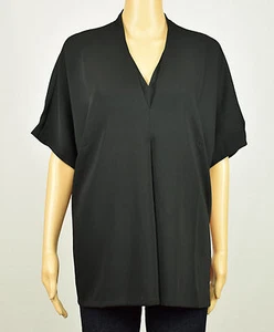 Alfani Womens Black Short Sleeve V-Neck Blouse Top 12 14 - Picture 1 of 3