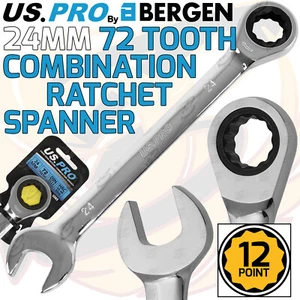 US PRO 24mm Ratchet Spanner 72 Tooth Ratchet Comb Spanner Open & Ring End Wrench - Picture 1 of 5