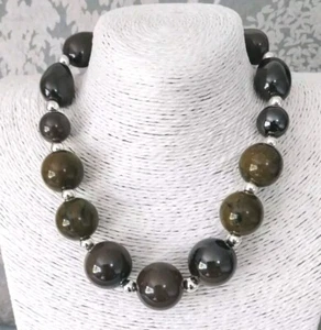 Brown Mottled Necklace Statement Chunky Adjustable Clasp Big Graduated Beaded - Picture 1 of 7