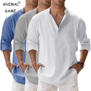 Men’s Lightweight Cotton Linen Long Sleeve Shirt Breathable Casual Wear Summer - Picture 1 of 32