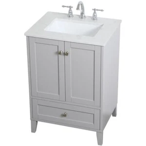 Elegant Decor Sommerville 24" Single Quartz Top Bathroom Vanity in Gray - Picture 1 of 15