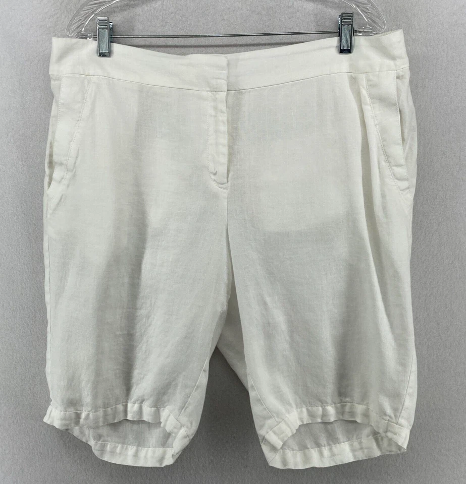 Pantalones Cortos EILEEN FISHER XL Lino Orgánico 10" Bermudas Caminar Blanco Foto 1 de 4