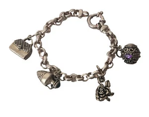 Vintage Milor Sterling Silver Rolo Link Bracelet Kabana Urn Flower Charms Rare - Picture 1 of 12