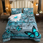 Butterfly Bedding Sets for Girls Teens Women Bedroom Rustic Flower Comforter Set
