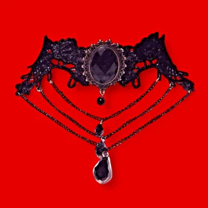 TIERED CHAIN BLACK LACE COLLAR choker necklace beads gothic nouveau steampunk J1 - Picture 1 of 3