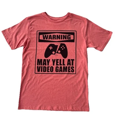 Children's Place Boys "Warning May Yell At Video Games" T-Shirt Size XL 14 Coral - Image 1 of 4