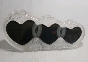 Three Hearts Photo Frame w/ Frosted Rose Design, Heavy Glass, Mikasa Rosemont - Picture 1 of 10