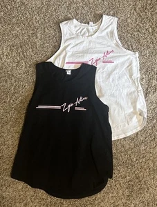 LOT of 2 ZYIA Active Tank Top Sz Medium black white logo muscle shirt 155 - Picture 1 of 7