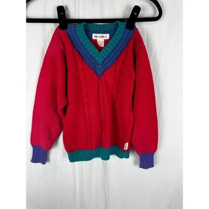 Gymboree V-Neck Cable Knit Sweater Color Block Trim Cotton XLarge vintage 1990s - Picture 1 of 9