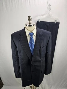 Hickey Freeman Men's Black Striped Wool Suit 44R 38x30 - Picture 1 of 10