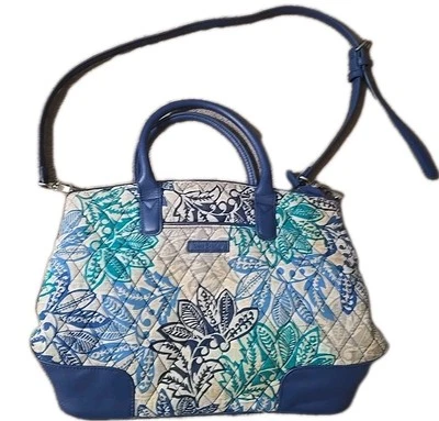 Vera Bradley Retired Floral Blue Paisley Leather Shoulder Handle Strap Purse Bag - Image 1 of 4