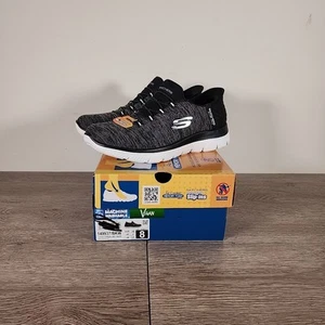 Women's Size 8 Skechers Slip-Ins Summits Dazzling Haze Sneakers - Black/White - Picture 1 of 8