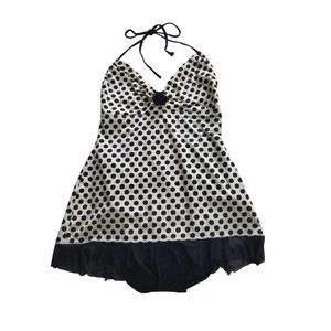 Kenneth Cole Black Polka Dot Halter One Piece Retro Swimsuit L Womens - Picture 1 of 8