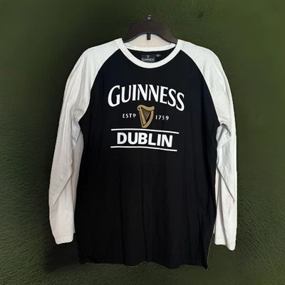 吉尼斯都柏林 T 恤男式 XLarge 黑白啤酒标志圆领,#7246,二手状况完好 — 第 1/4 张图片