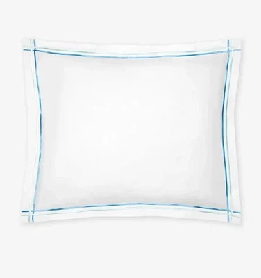 Sferra Tratto White Standard Sham Double Blue Satin Stitch Embroidery Italy NEW - Image 1 of 4