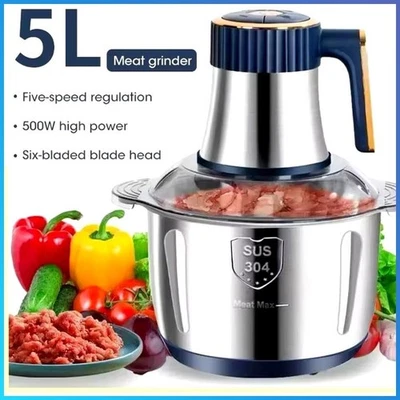 500W Food Processors Electric Food Chopper Meat Grinder & Vegetable Chopper 5L