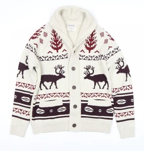 Burton Menswear Ivory Cardigan L - Winter Fair Isle Style - Picture 1 of 12