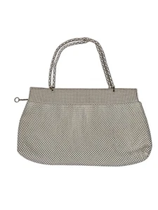 Vintage WHITING & DAVIS ALUMESH Off-White Metal Mesh Zip Top Double Strap Purse - Picture 1 of 8