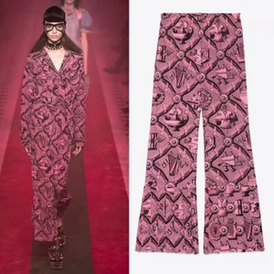 42 NEW $1700 GUCCI RUNWAY Black & Pink ROMAIN WALLPAPER PRINT Pleated Hem PANTS - Picture 1 of 21