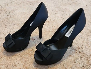 Steve Madden Women’s Shoes Fendora Platform Sandals Heels Black Satin US 7.5 new - Picture 1 of 8