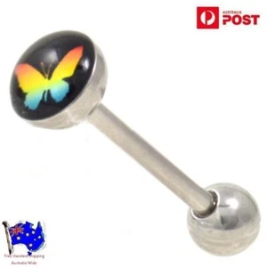Butterfly Logo Tongue Bar Picture Tongue Ring Body Piercing Jewellery - Picture 1 of 2