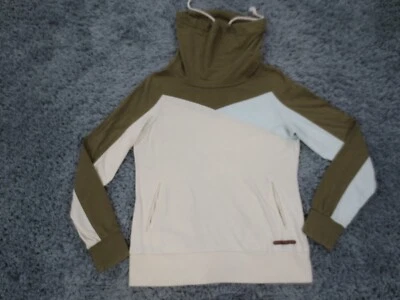 Camisa BKE con hebilla para mujer pequeña beige bloques de colores mezcla de algodón capucha cuello logotipo Foto 1 de 4