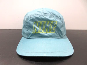 VINTAGE Nike Hat Cap Strap Back Blue Green Panel Nylon Ripstop Spell Out Mens - Picture 1 of 8